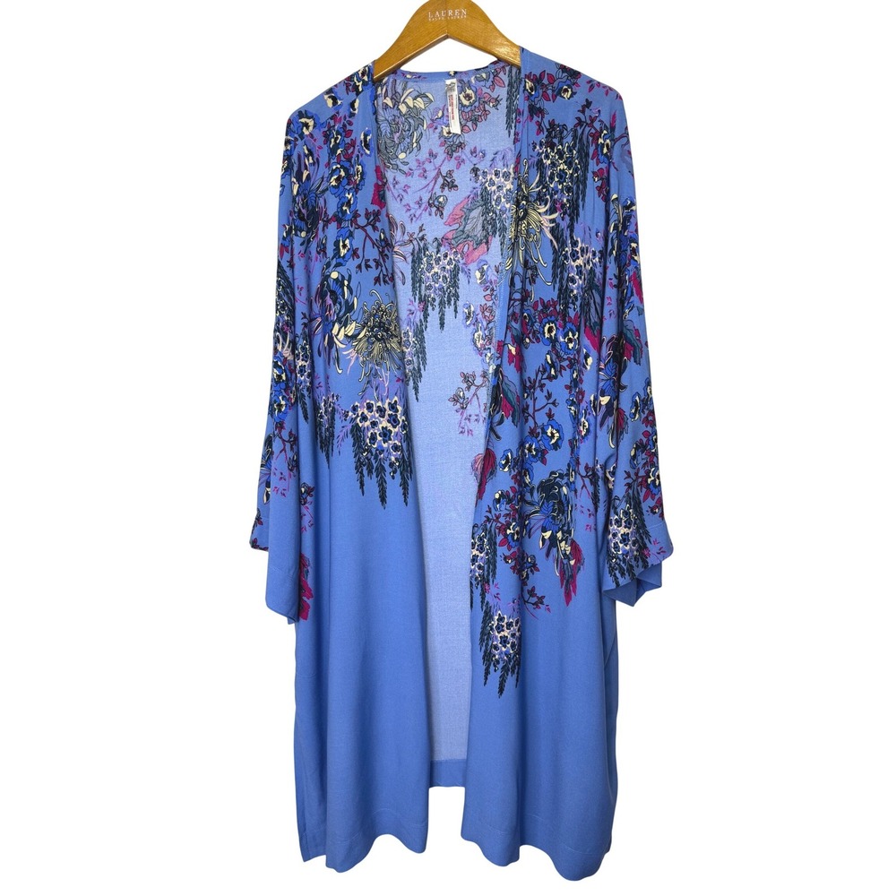 Intimately Free People Don't Know Rain Blue Floral Open Front Kimono/Duster XS/S